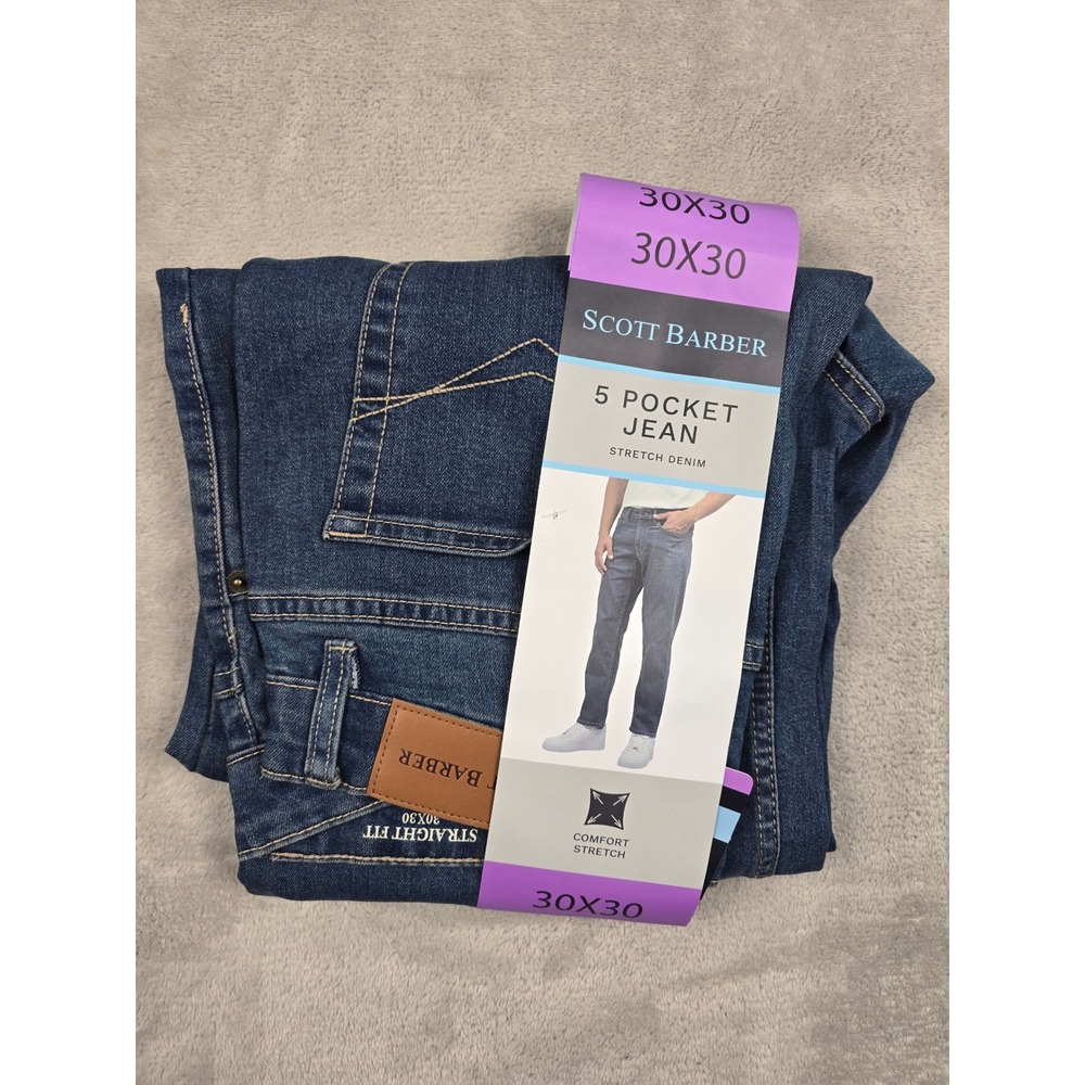Scott Barber‎ 5 Pocket Jean Mens 30x30 Blue Straight Fit Comfort Stretch Denim